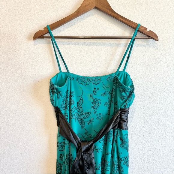 VTG Prom Dress Medium Mesh Velvet Babydoll Y2K Whimsigoth Floral Fairy Teal HOCO - Picture 9 of 11